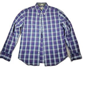 J Crew Men's Slim Fit Large Purple Plaid Long Sleeve Button Up Shirt With Pocket